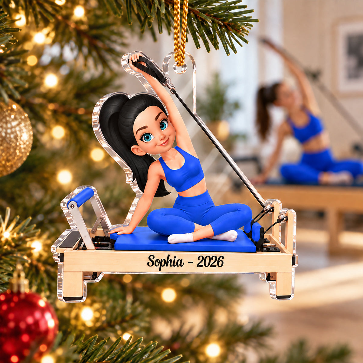 Custom Pilates Girl Name - Personalized Acrylic Ornament - Custom Christmas Gift for Pilates Lovers