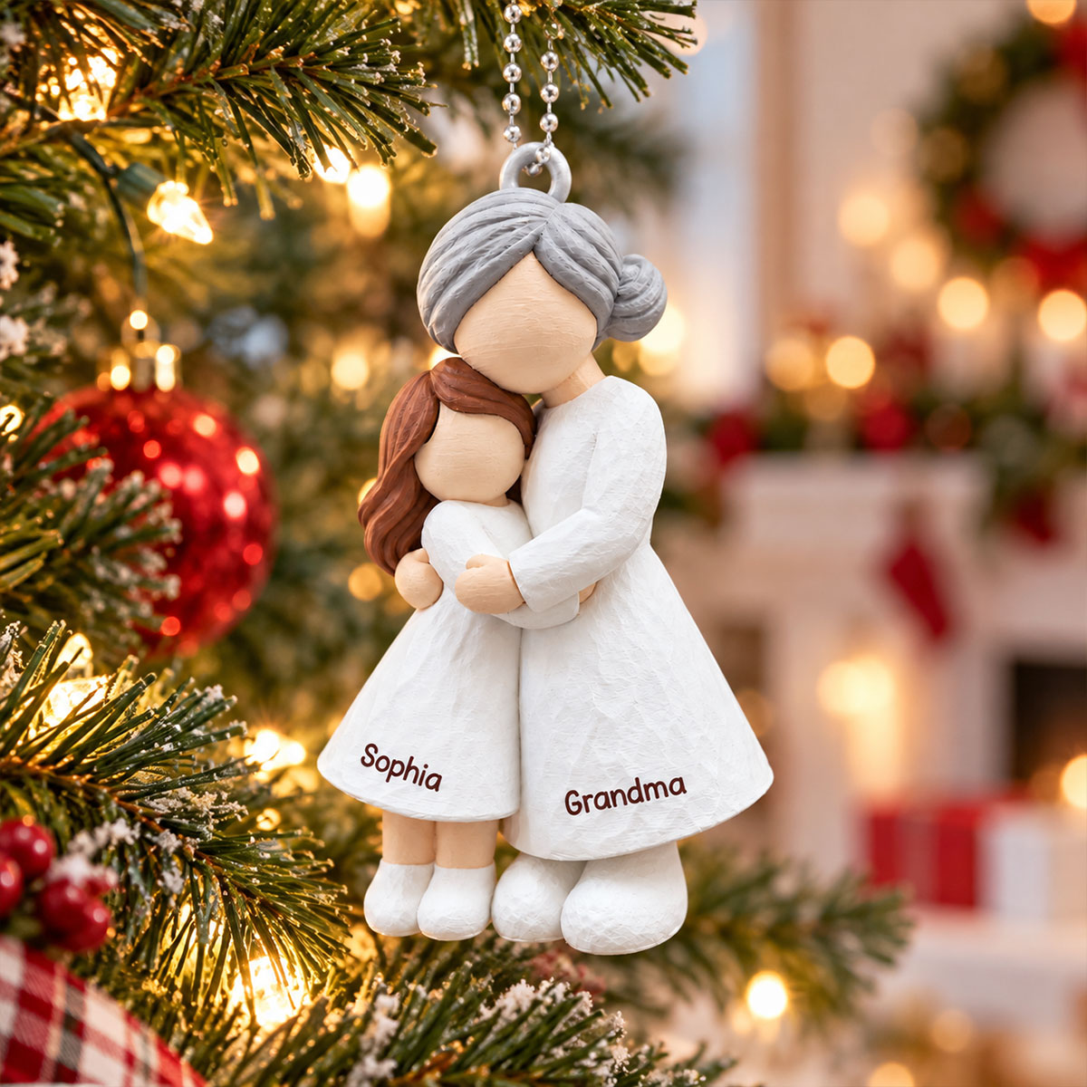 Heartwarming Grandma Hugging Granddaughter - Personalized 3D Printed Ornament - Real 3D Figurine, Christmas Gift For Granddaughters