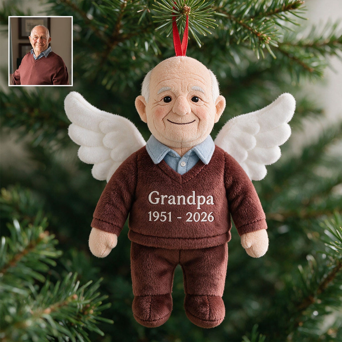 Personalized Black Grandpa Memorial Angel Plush Ornament - I'm Always With You Christmas Remembrance Keepsake Gift