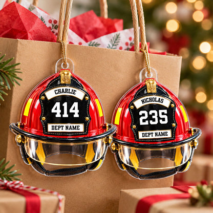 Firefighter Helmet Front View 2D Flat Printed - Personalized Acrylic Ornament - Christmas Gift For Firefighter Department
