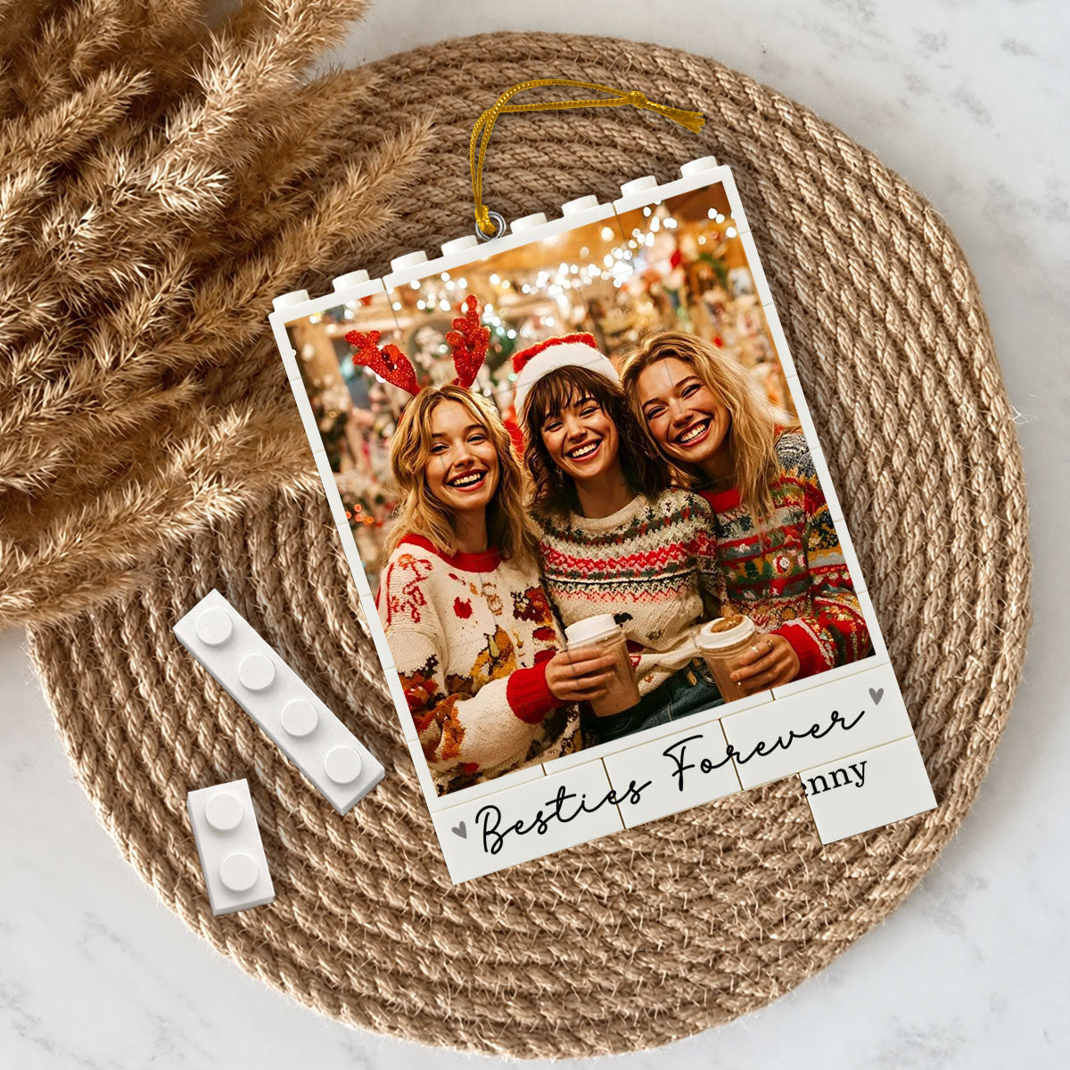 Besties Forever Custom Photo & Names - Personalized Building Blocks Ornament - Christmas Gift For Best Friends, Besties, BFF, Soul Sisters