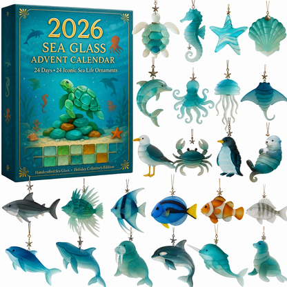 Sea Glass Ocean Acrylic Advent Calendar 2026 – 24 Marine Life Acrylic Ornaments, Christmas Countdown Gift for Ocean Lovers