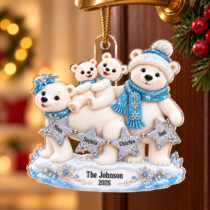 Cute Polar Bear Family 2D Flat - Personalized Acrylic Ornament - Christmas Family Keepsake