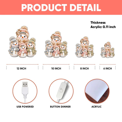 Luxury Pearl Snowman Family - Custom Shape Light Box - Christmas Gift for Grandma, Family