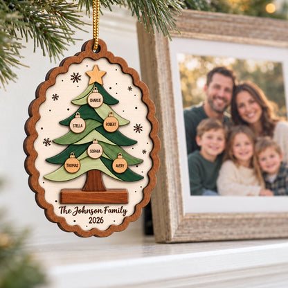 Custom Family Tree - Personalized 2-Layered Wooden Ornament - Christmas Keepsake, Christmas Gift For Family
