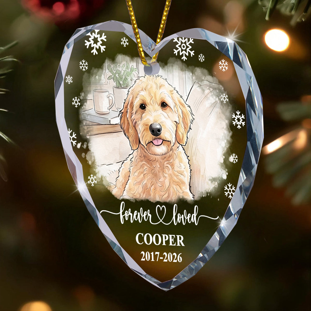 Forever Loved Memorial Pet Watercolor Photo - Personalized Ornament