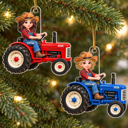 Farmer On Tractor 2D Flat - Personalized Acrylic Ornament - Christmas Gift for Farmer