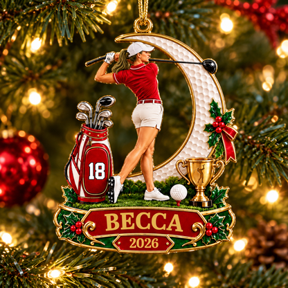 Personalized Golfer Christmas Ornament 2026 - Custom Name & Number Acrylic Keepsake | Golf Gift For Him