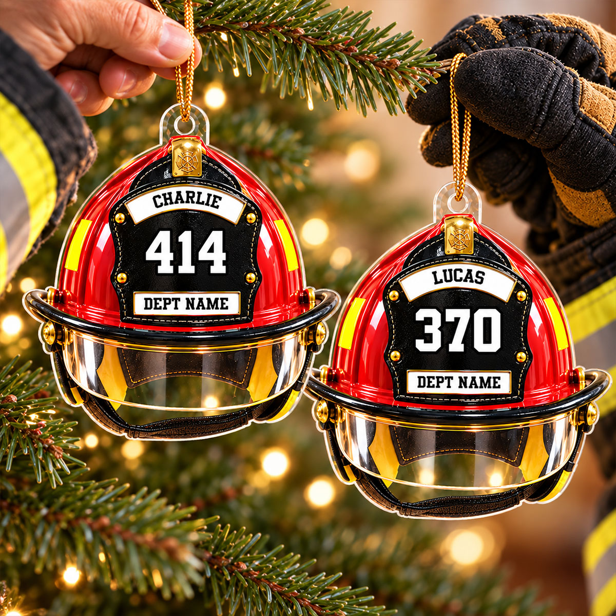 Firefighter Helmet Front View 2D Flat Printed - Personalized Acrylic Ornament - Christmas Gift For Firefighter Department