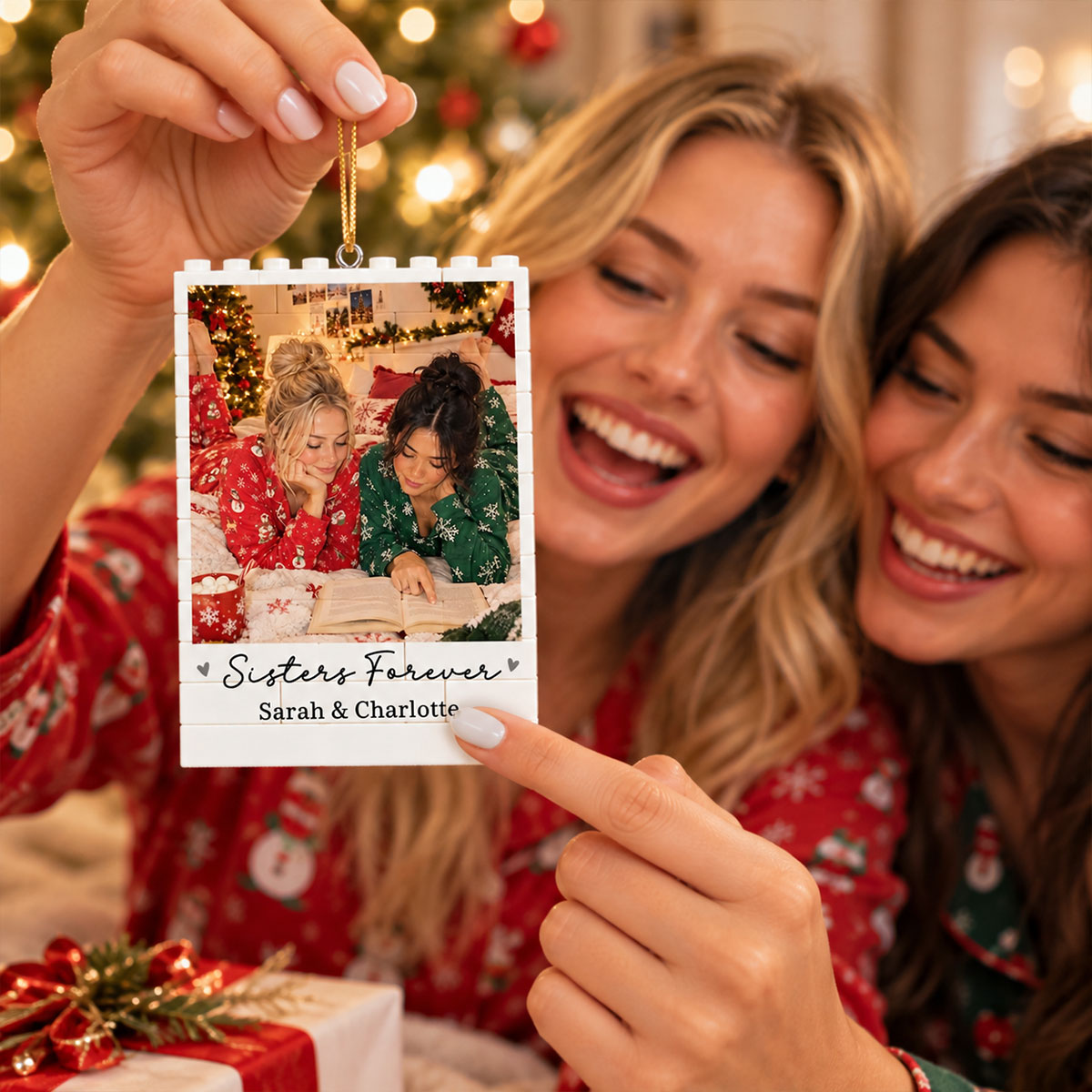 Besties Forever Custom Photo & Names - Personalized Building Blocks Ornament - Christmas Gift For Best Friends, Besties, BFF, Soul Sisters