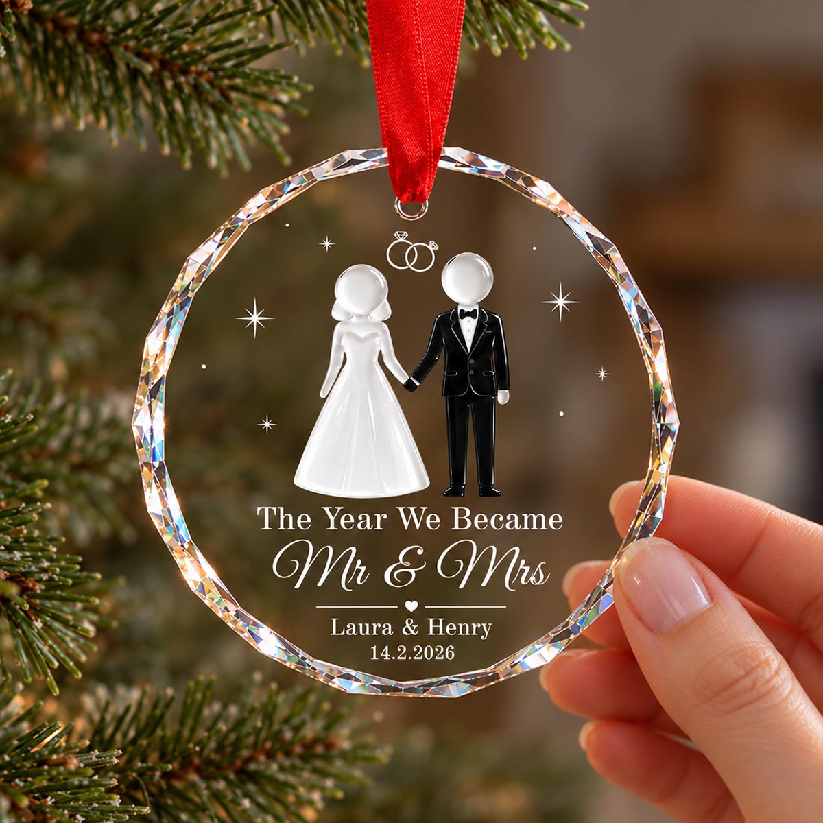 The Year We Became Mr & Mrs 2D Flat Printed - Personalized Glass Ornament - Wedding Gifts, First Christmas Keepsake For Couple