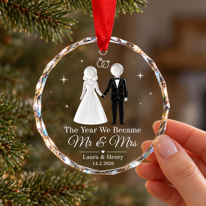 The Year We Became Mr & Mrs 2D Flat Printed - Personalized Glass Ornament - Wedding Gifts, First Christmas Keepsake For Couple