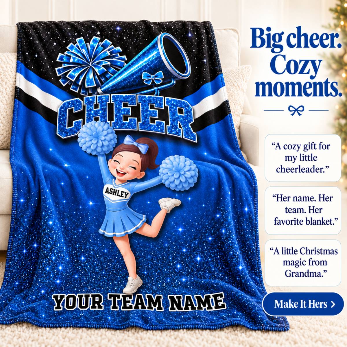Proud Cheerleader Custom Name And Team Name - Personalized Fleece Blanket - Christmas Gift For Cheerleaders, Daughter, Granddaughter