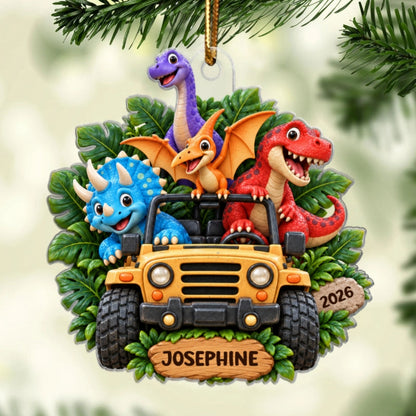 Dinosaurs Adventure 2D Flats - Personalized Acrylic Ornament - Christmas Gift For Kids, Dinosaur Lovers