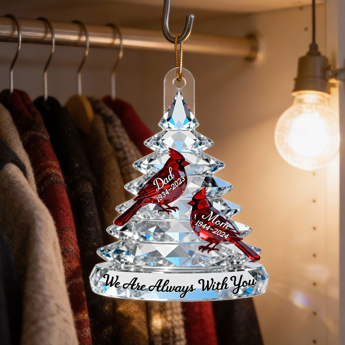 Memorial Tree Cardinals 2D Flat Printed - Personalized Acrylic Ornament - Remembrance Gift, Sympathy Gift For Whole Family, Extended Family
