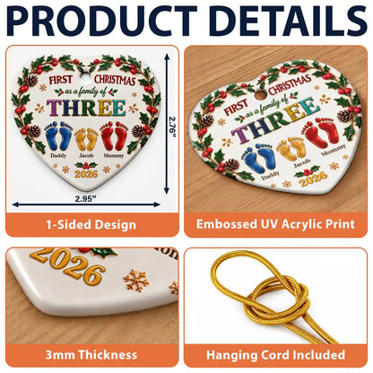 Christmas Gift For New Parents - Personalized Our First Christmas As A Family Ceramic Ornament