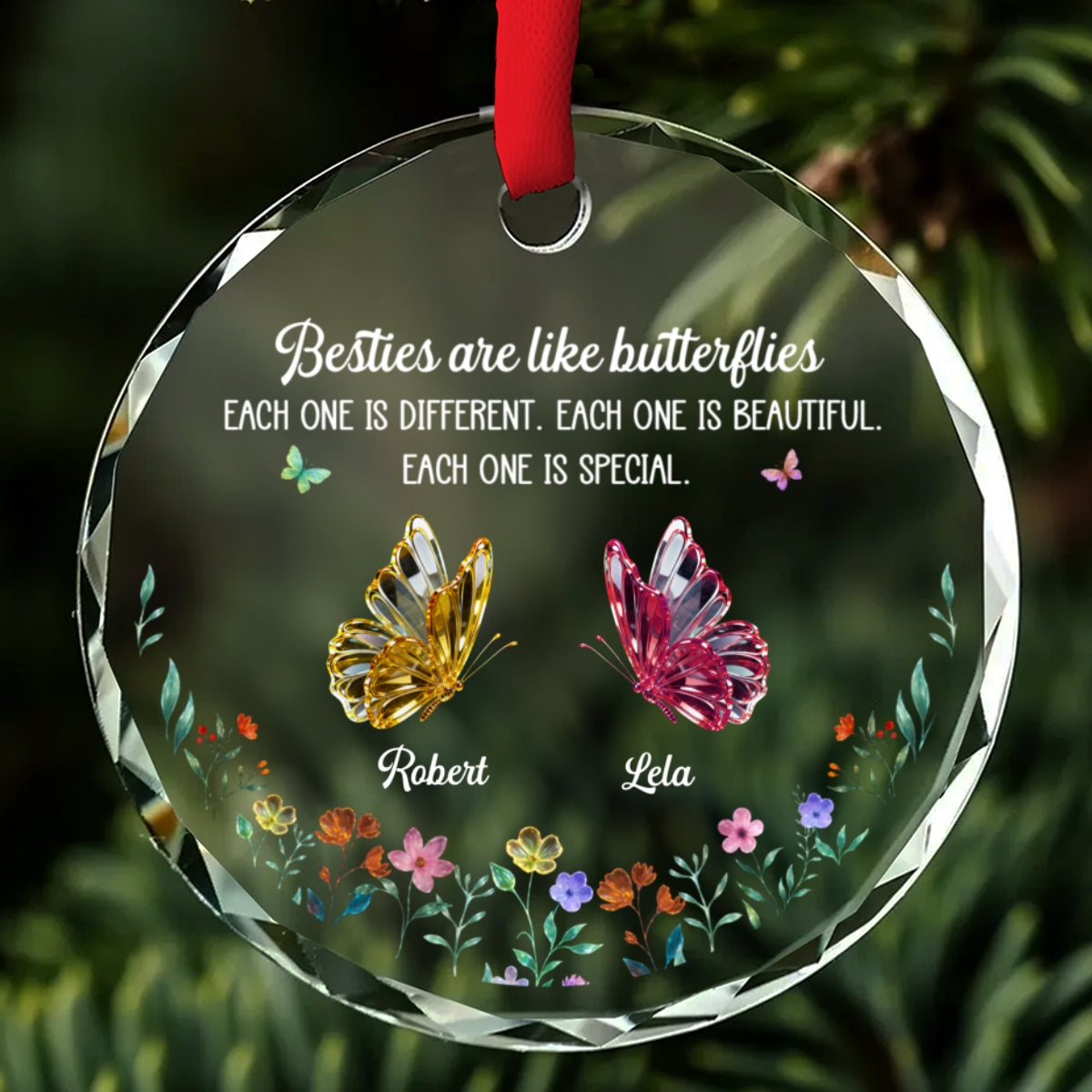 Custom Sister Christmas Ornament •  Festive Sister Love - Personalized Glass Ornament