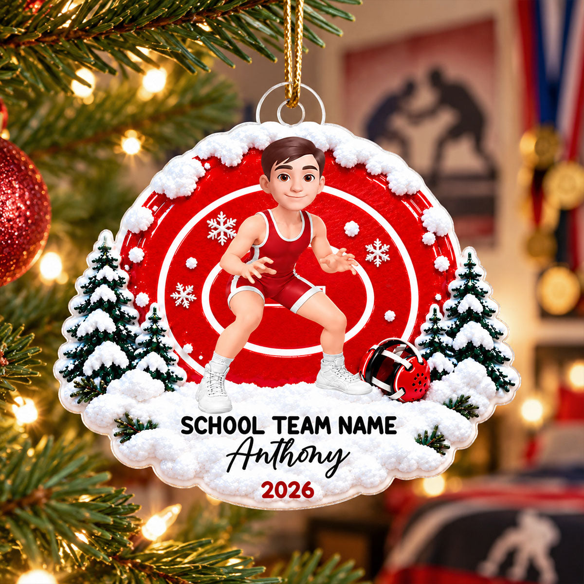 Girl Boy Wrestler - Personalized Acrylic Ornament - Christmas Gift For Kids Grandkids, Young Wrestlers