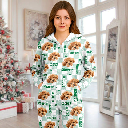 Custom Dog Photo And Name Onesie Pajamas Christmas Holiday Gift For Pet Lovers CH07 180722