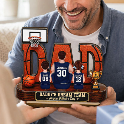 Basketball Dad Legend Daddy's Dream Team - Personalized 2-Layered Wooden Plaque - Unique Gift, Birthday Gift For Dad, Husband, Basketball Fans