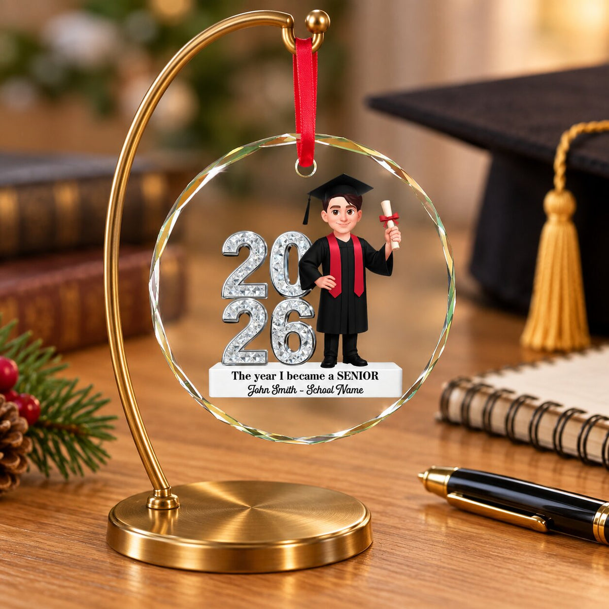 The Year I Became A Senior - Personalized Glass Ornament - Christmas Gift For Seniors, Daughter, Son, Granddaughters, Grandsons