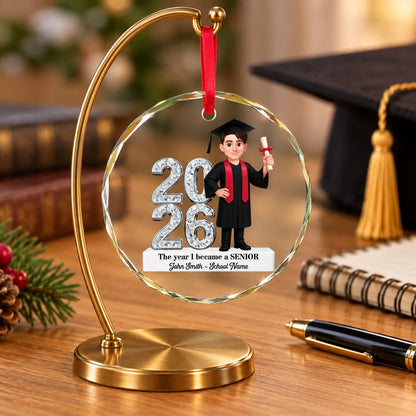 The Year I Became A Senior - Personalized Glass Ornament - Christmas Gift For Seniors, Daughter, Son, Granddaughters, Grandsons