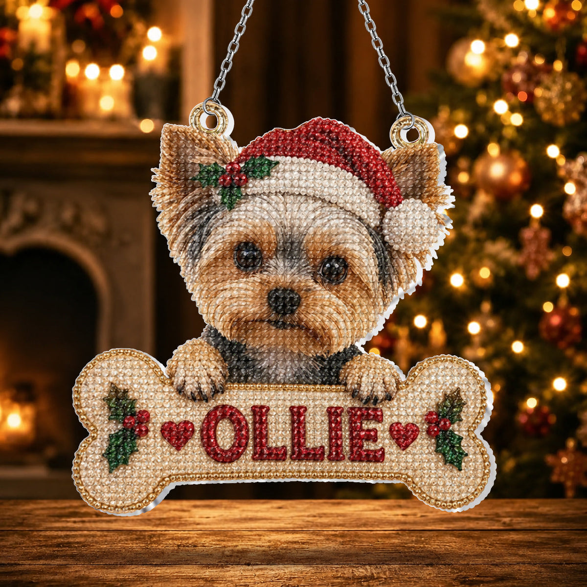 Personalized Christmas Fawn Pug Puppy Diamond Painting Ornament Kit