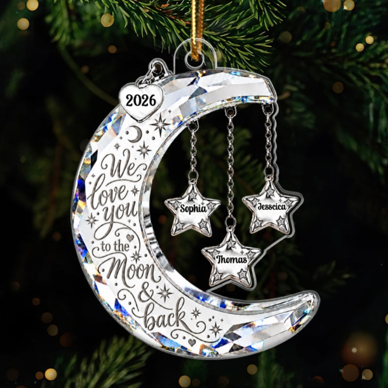 Moon & Stars Crystal Effect Grandkids Names 2D Flat - Personalized Acrylic Ornament - Christmas Gift For Grandma