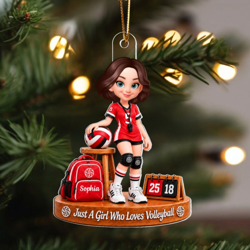 Custom Volleyball Girl Name - Personalized Acrylic Ornament - Christmas Gift for Daughter, Granddaughter, Holiday Keepsake for Volleyball Players