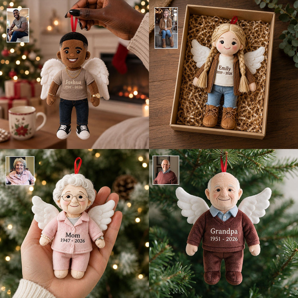 Personalized Black Grandpa Memorial Angel Plush Ornament - I'm Always With You Christmas Remembrance Keepsake Gift