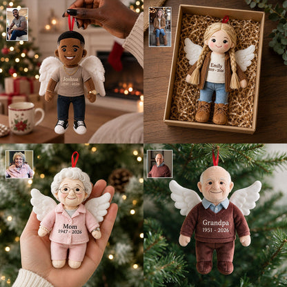 Personalized Black Grandpa Memorial Angel Plush Ornament - I'm Always With You Christmas Remembrance Keepsake Gift