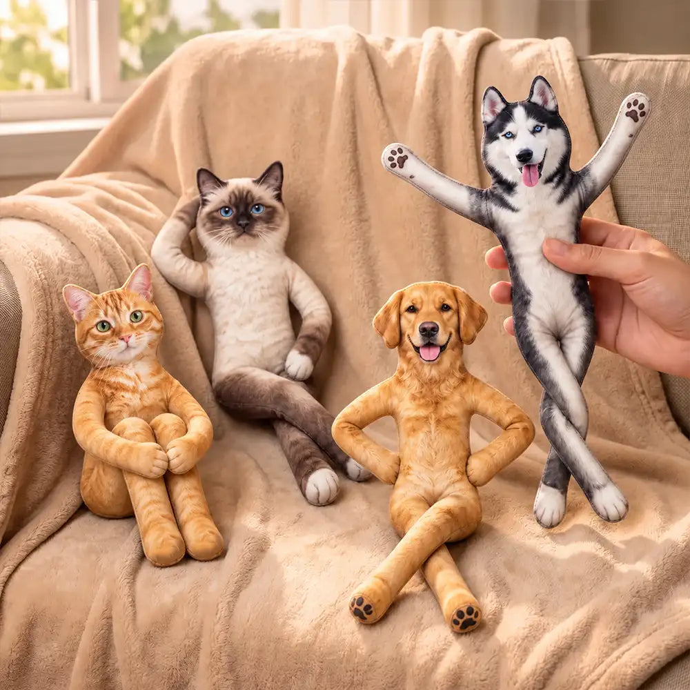 Funny Gift For Dog Mom, Dad, Cat Lover - Personalized Custom Photo Pet Squishy Toy Poseable Plush Doll