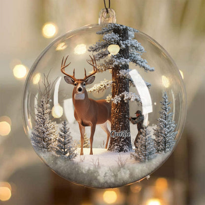 Christmas Gift For Hunters - Personalized Hunting Snow Globe Ornament With Bow