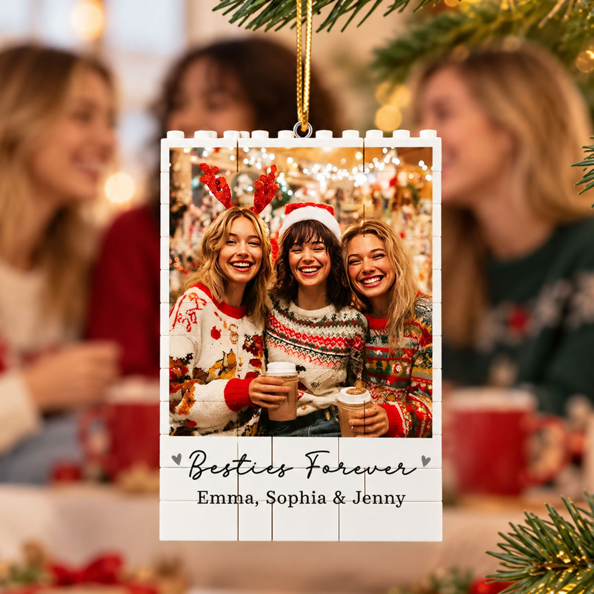 Besties Forever Custom Photo & Names - Personalized Building Blocks Ornament - Christmas Gift For Best Friends, Besties, BFF, Soul Sisters