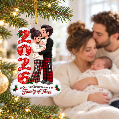 2026 Family of Three - Personalized Acrylic Ornament - Baby's First Christmas Keepsake, Christmas Gift for New Mom, New Dad & First-Time Parents.