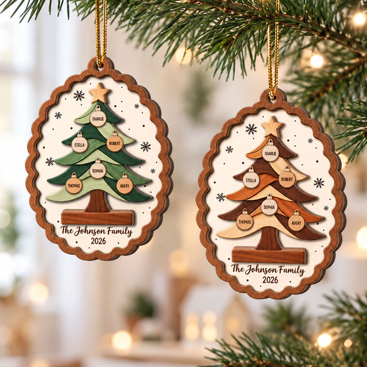 Custom Family Tree - Personalized 2-Layered Wooden Ornament - Christmas Keepsake, Christmas Gift For Family