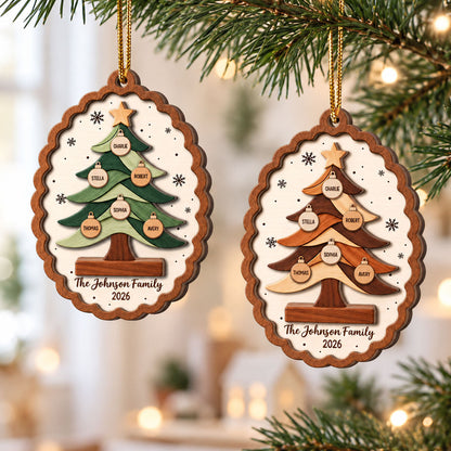 Custom Family Tree - Personalized 2-Layered Wooden Ornament - Christmas Keepsake, Christmas Gift For Family