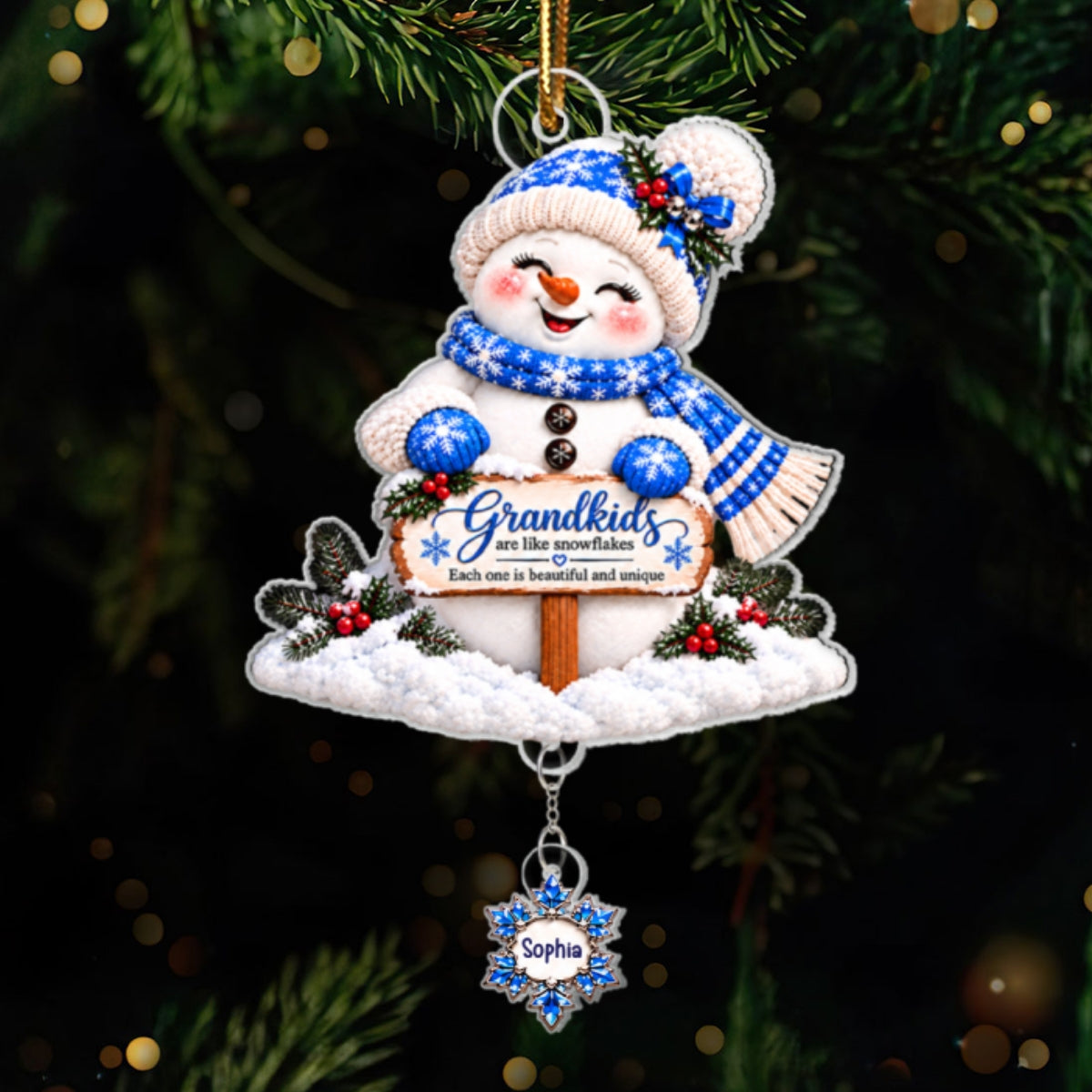 Grandkids Are Snowflakes Grandma Snowman - Personalized Acrylic Ornament With Hanging Pieces - Christmas gift for Grandma