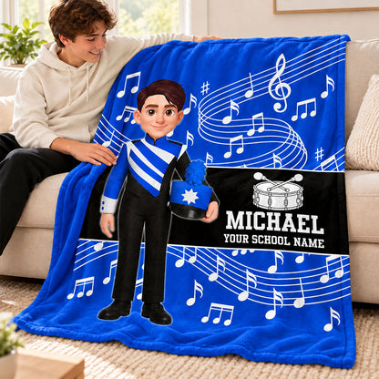 Custom Music Marching Band, Orchestra, Personalized Name, Color, School, Instrument, Trumpet, Clarinet, Tuba, Violine - Personalized Fleece Blanket - Christmas Gift For Son, Grandson, Daughter, Granddaughter