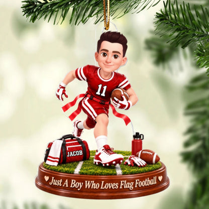 Just a Boy Who Loves Flag Football - Personalized Acrylic Ornament - Christmas Gift for Son, Grandson