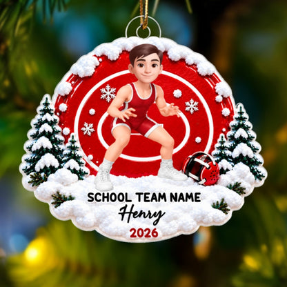 Girl Boy Wrestler - Personalized Acrylic Ornament - Christmas Gift For Kids Grandkids, Young Wrestlers