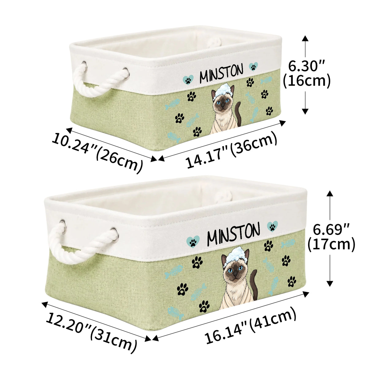 Personalized Fun Bath‑Robe Dog Photo Paw Bone Pattern Storage Basket with Name Pet Toy Organizing Birthday Gift for Dog Mom