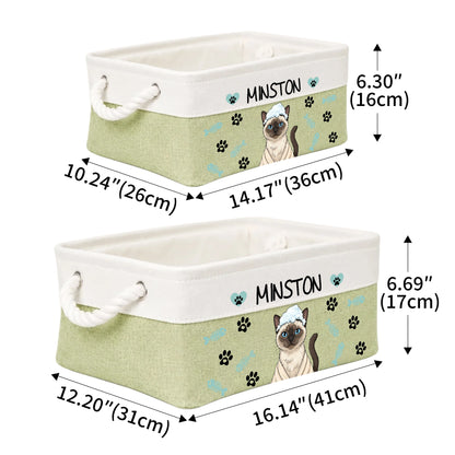 Personalized Fun Bath‑Robe Dog Photo Paw Bone Pattern Storage Basket with Name Pet Toy Organizing Birthday Gift for Dog Mom