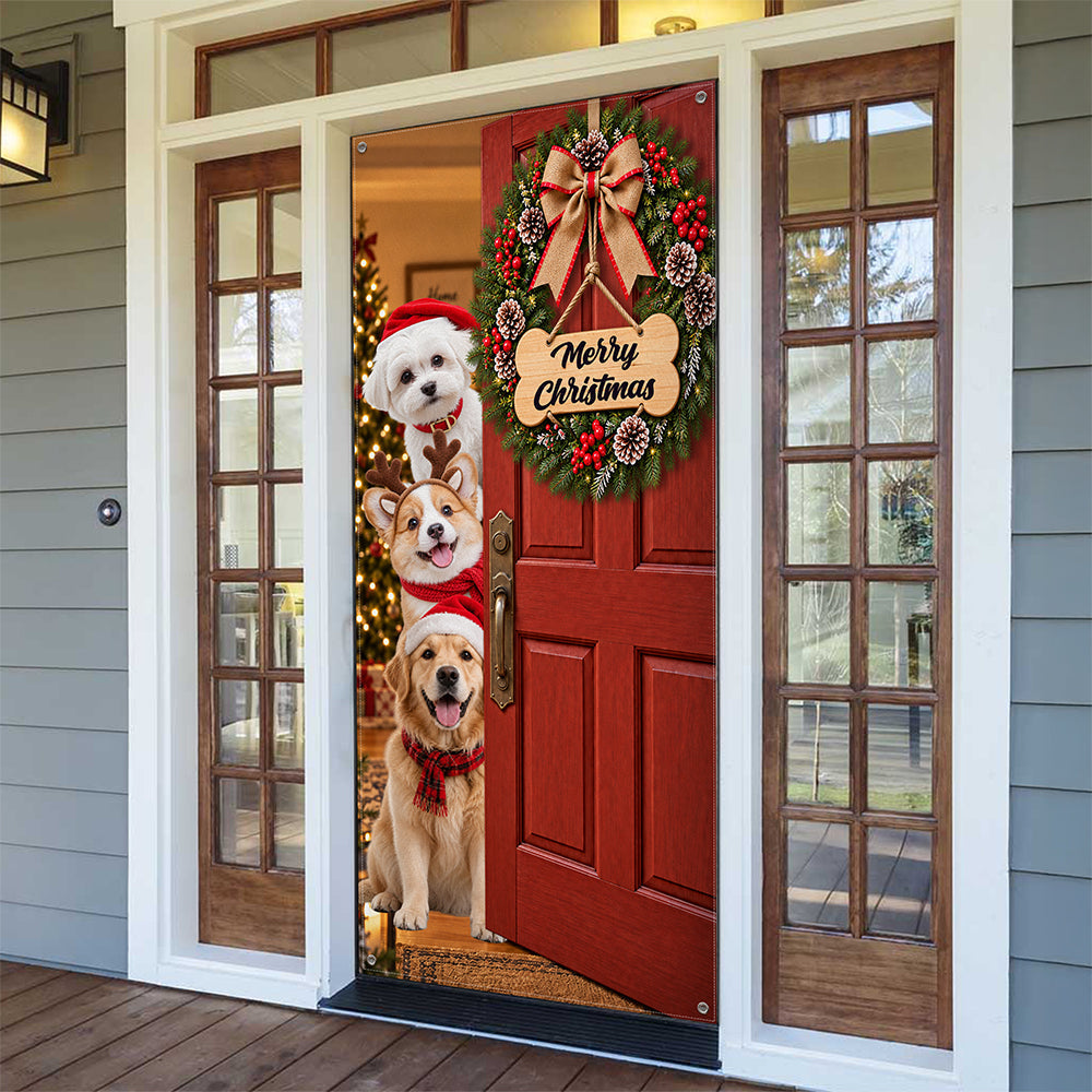 Custom Dog Photo Merry Christmas Home Decor Door Cover CH07 180608