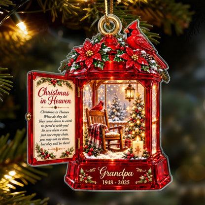 Christmas In Heaven Memorial Cardinal Lantern 2D Flat Printed - Personalized Acrylic Ornament - Christmas Memorial Keepsake For Family