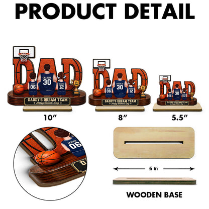 Basketball Dad Legend Daddy's Dream Team - Personalized 2-Layered Wooden Plaque - Unique Gift, Birthday Gift For Dad, Husband, Basketball Fans