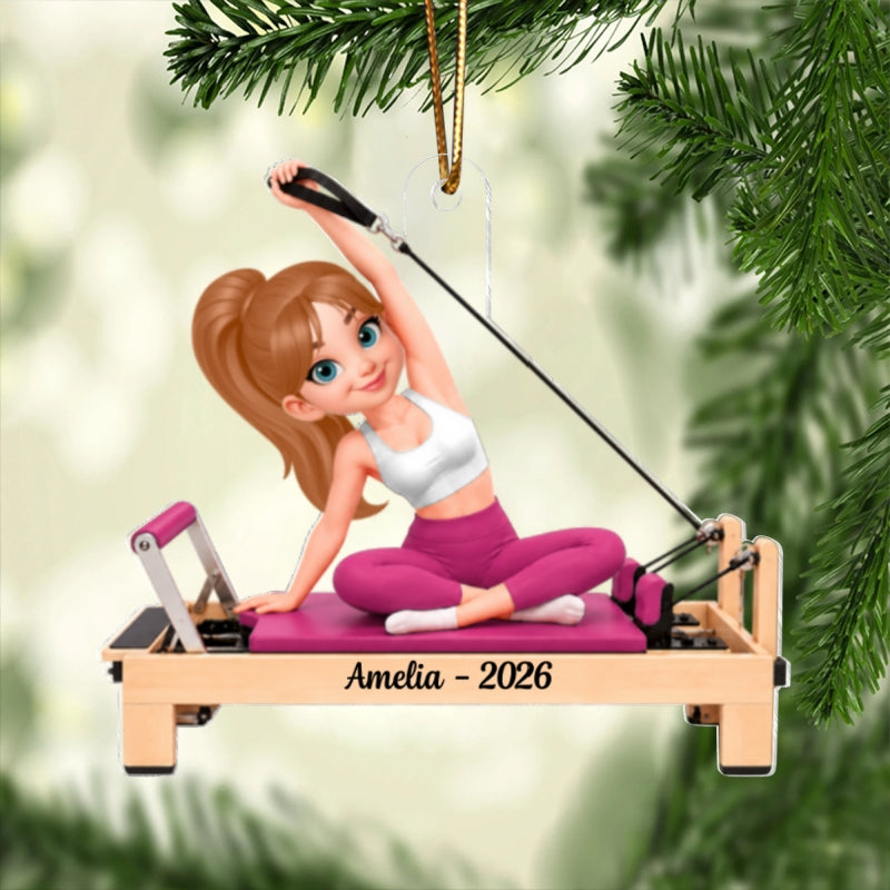 Custom Pilates Girl Name - Personalized Acrylic Ornament - Custom Christmas Gift for Pilates Lovers