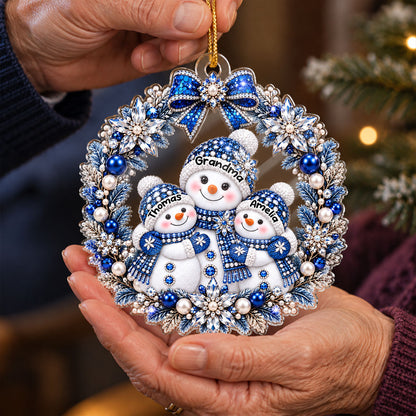 Grandma Grandkid Snowman Wreath - Personalized Acrylic Ornament - Christmas Gift for Grandma, Grandkids