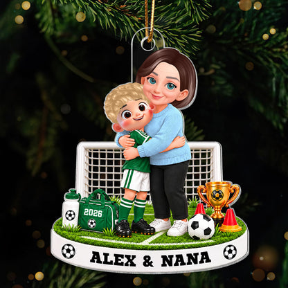 Grandma Will Always Be Your Biggest Fan Soccer Kid Boy Girl Custom Name & Color - Personalized Acrylic Ornament - Christmas Gift For Soccer Players, Grandson, Son, Granddaughter, Daughter