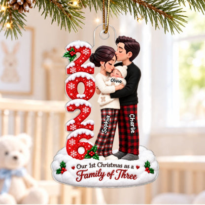2026 Family of Three - Personalized Acrylic Ornament - Baby's First Christmas Keepsake, Christmas Gift for New Mom, New Dad & First-Time Parents.